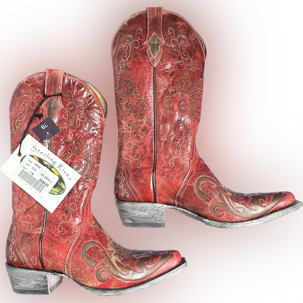 BRAND NEW, Never Worn, Sterling River, Cowboy Boots, Red, Size 7B, NEW WITH TAGS